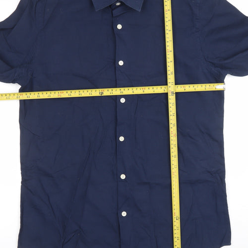 Zara Men Blue Slim Fit Long Sleeve Formal Dress Shirt Size L
