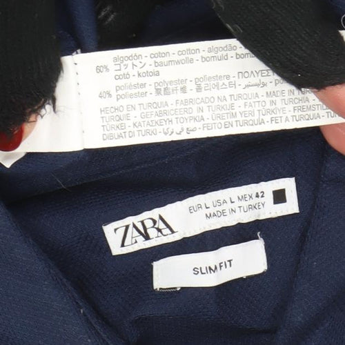 Zara Men Blue Slim Fit Long Sleeve Formal Dress Shirt Size L