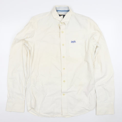 Superdry Mens Ivory Cotton Long Sleeve Button Down Shirt M