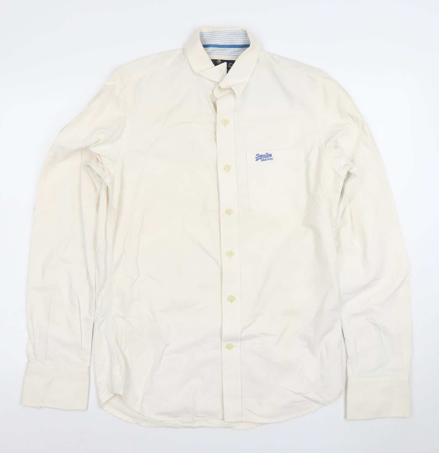Superdry Mens Ivory Cotton Long Sleeve Button Down Shirt M