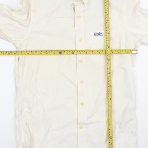Superdry Mens Ivory Cotton Long Sleeve Button Down Shirt M