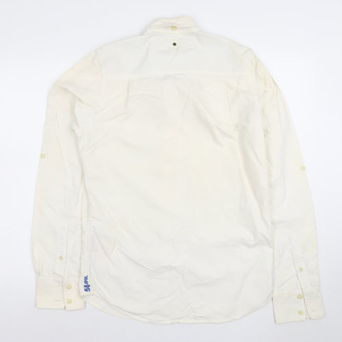 Superdry Mens Ivory Cotton Long Sleeve Button Down Shirt M