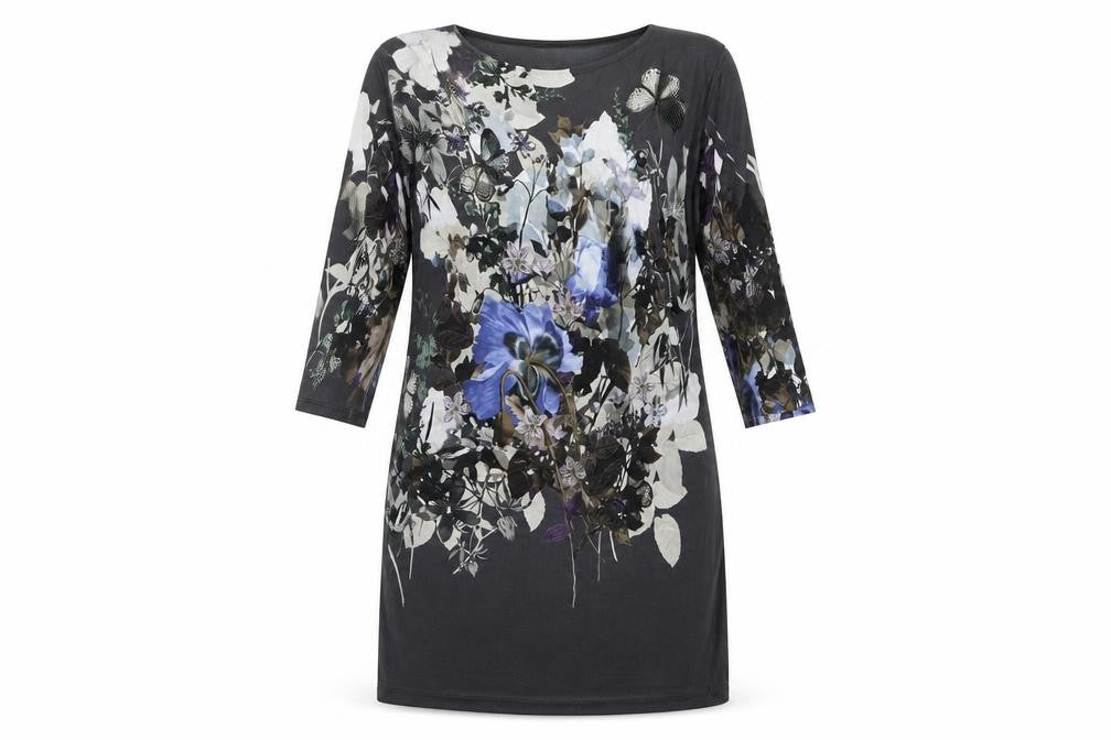 Front view of Phase Eight Women’s Black Floral Jersey Shift Dress, size UK 14
