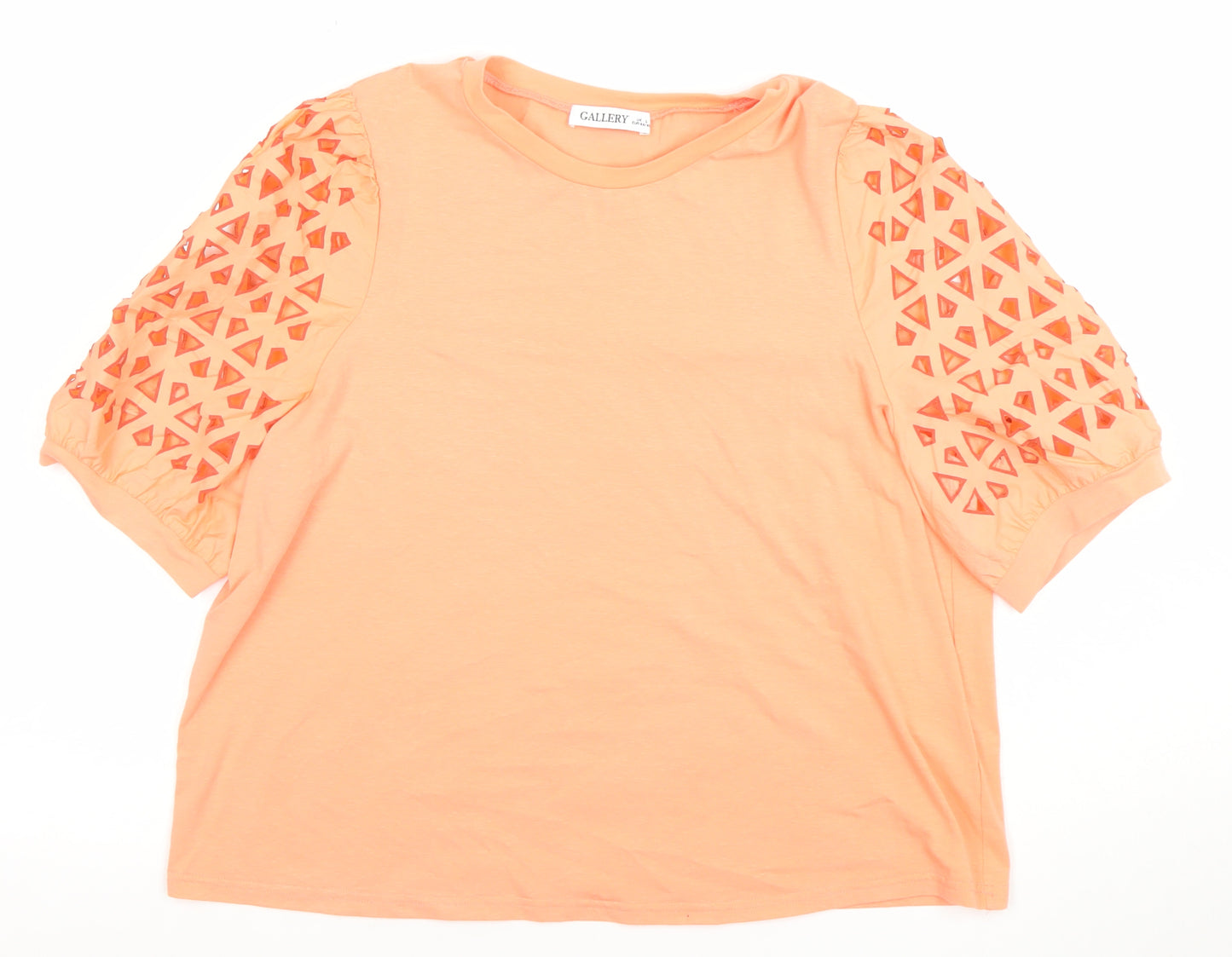 Gallery Women Coral Short Sleeve Cotton Blend Cutout T-Shirt L