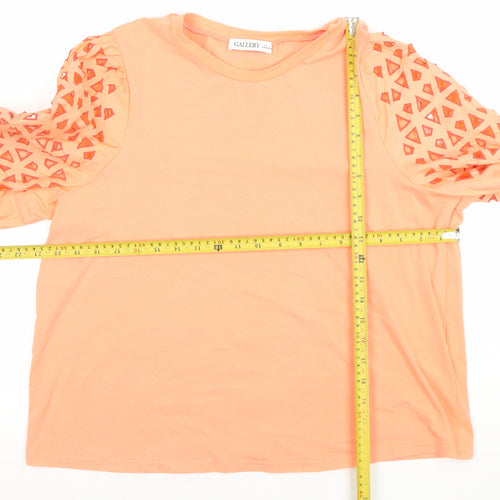 Gallery Women Coral Short Sleeve Cotton Blend Cutout T-Shirt L