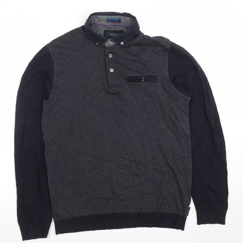 Ted Baker Men’s Black Geometric Long Sleeve Polo Shirt Size M
