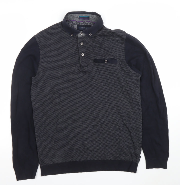 Ted Baker Men’s Black Geometric Long Sleeve Polo Shirt Size M
