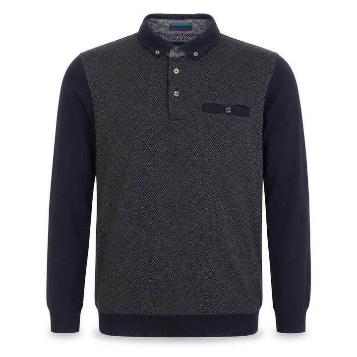 Ted Baker Men’s Black Geometric Long Sleeve Polo Shirt Size M