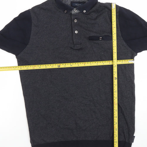 Ted Baker Men’s Black Geometric Long Sleeve Polo Shirt Size M