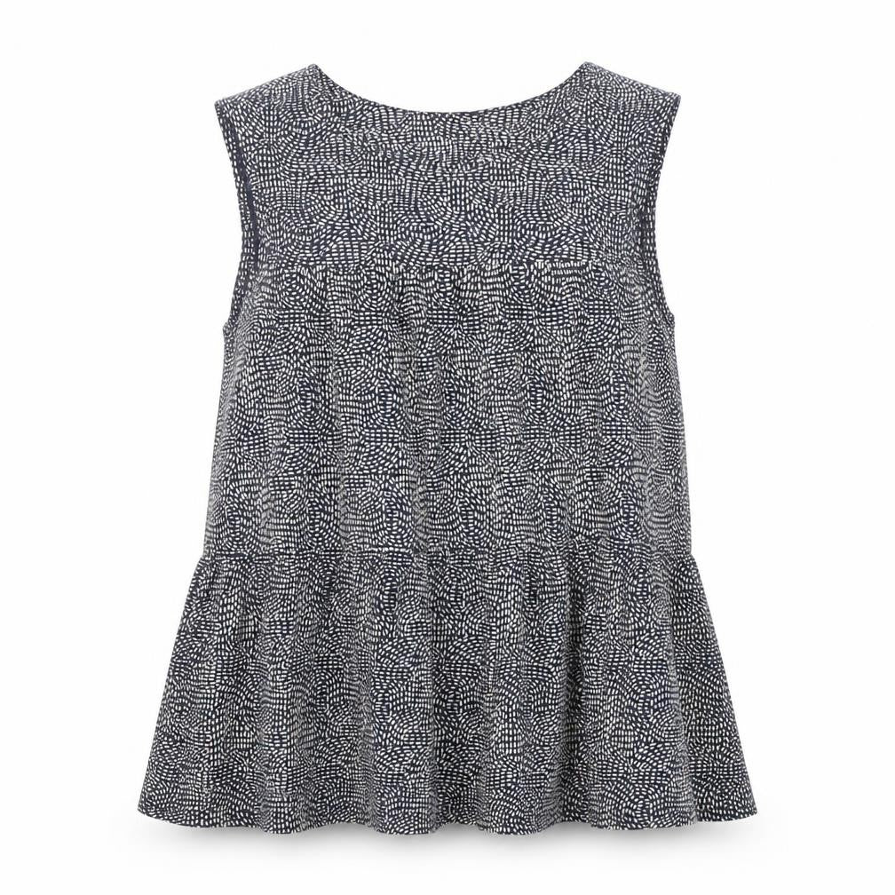 Front view of Next Women Blue Geometric Sleeveless Tunic Blouse, size 12