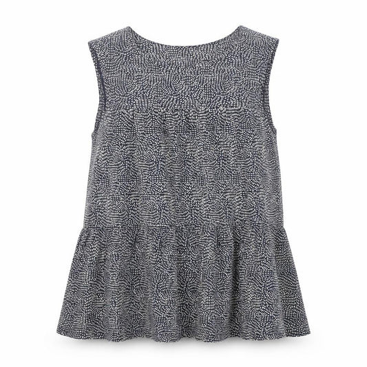 Front view of Next Women Blue Geometric Sleeveless Tunic Blouse, size 12