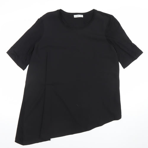 Gallery Womens Black Asymmetrical Short Sleeve Blouse XL