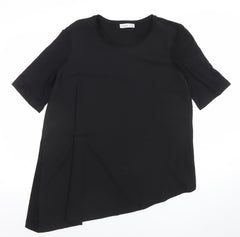 Gallery Womens Black Asymmetrical Short Sleeve Blouse XL
