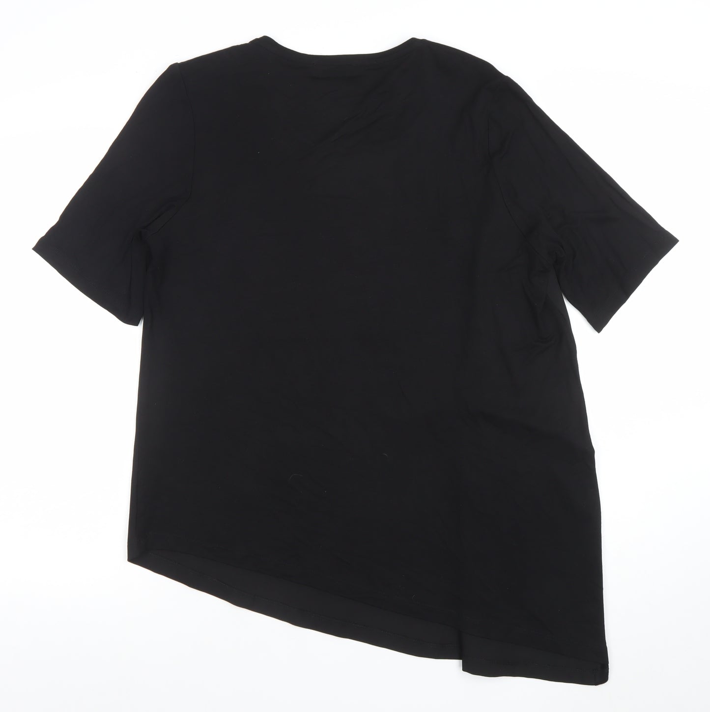 Gallery Womens Black Asymmetrical Short Sleeve Blouse XL