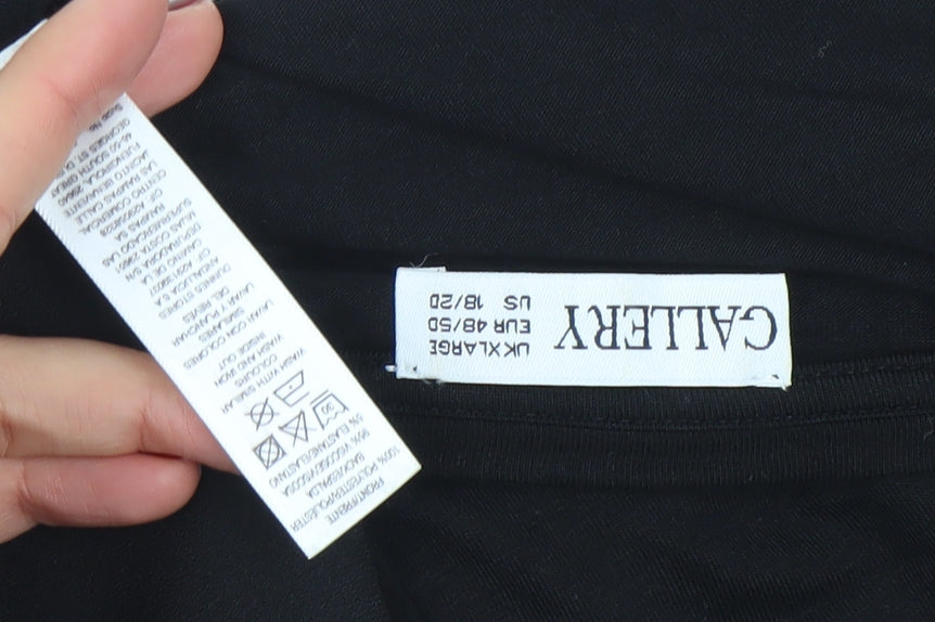 Gallery Womens Black Asymmetrical Short Sleeve Blouse XL