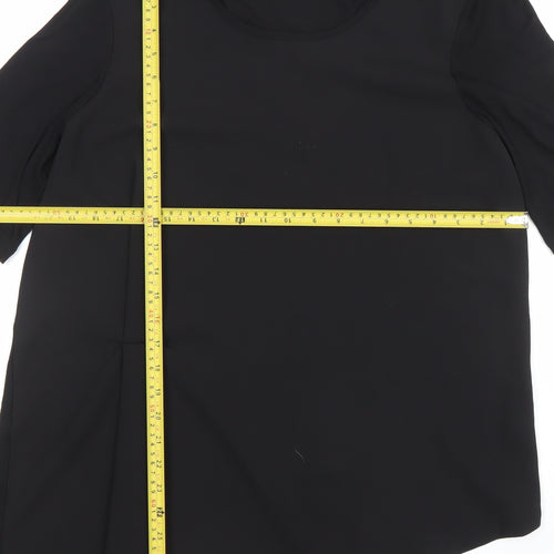 Gallery Womens Black Asymmetrical Short Sleeve Blouse XL