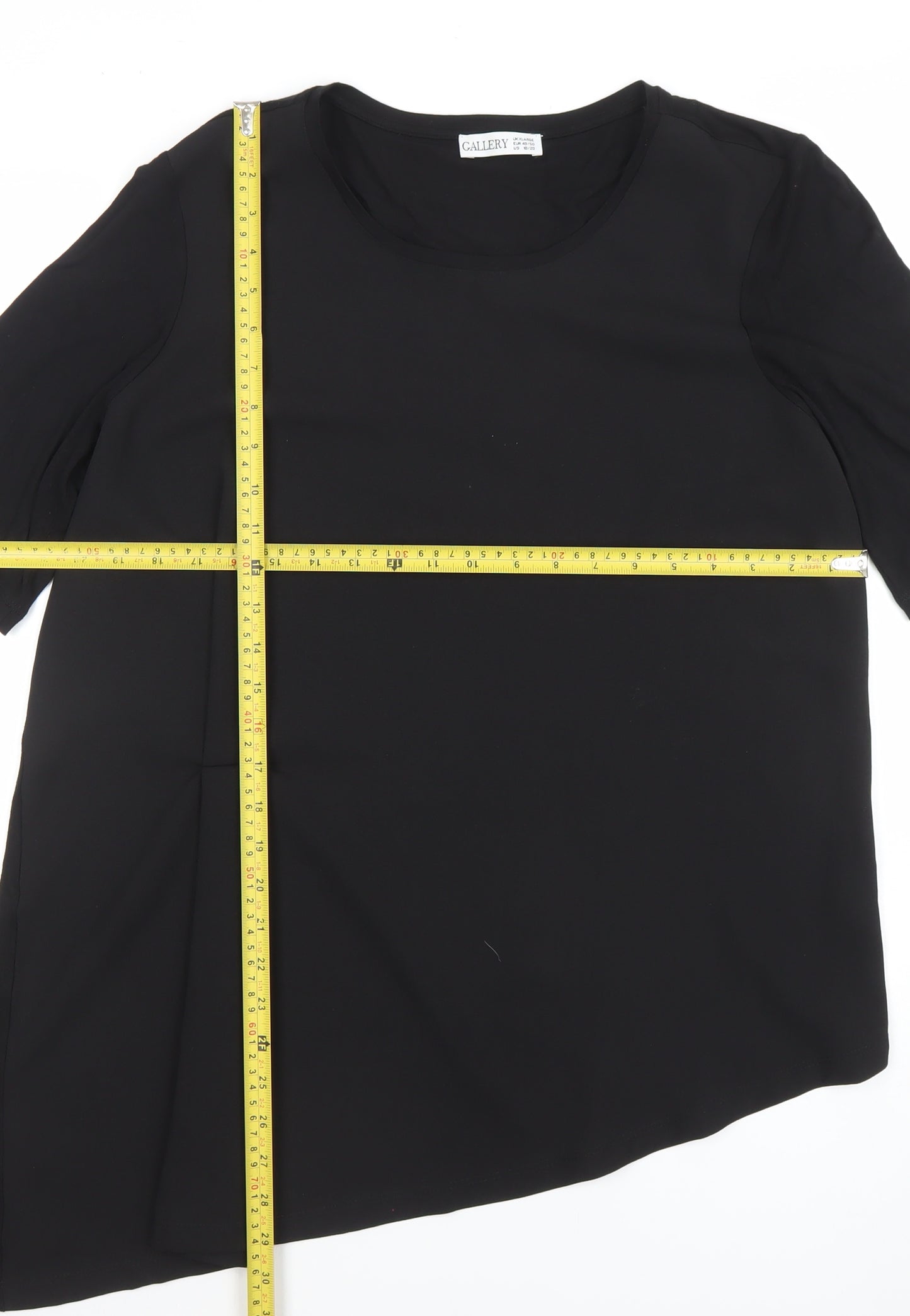 Gallery Womens Black Asymmetrical Short Sleeve Blouse XL