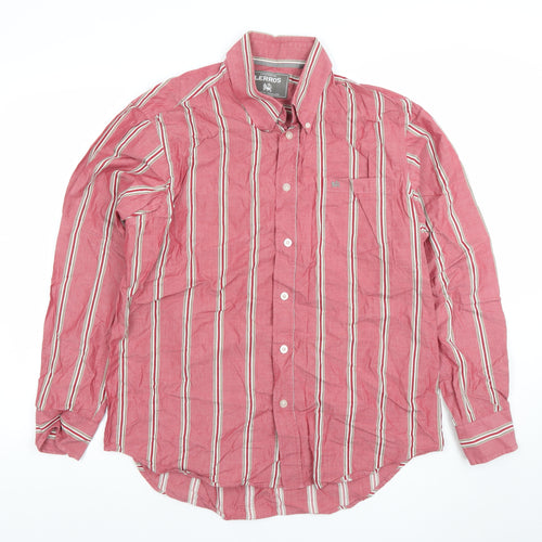 Lerros Men's Red Striped Cotton Long Sleeve Regular Fit Button-Up Shirt L