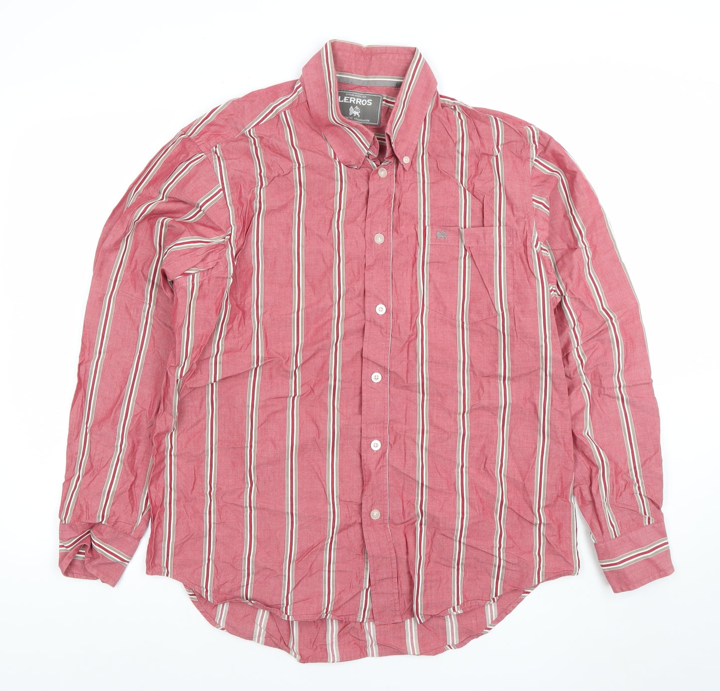 Lerros Men's Red Striped Cotton Long Sleeve Regular Fit Button-Up Shirt L