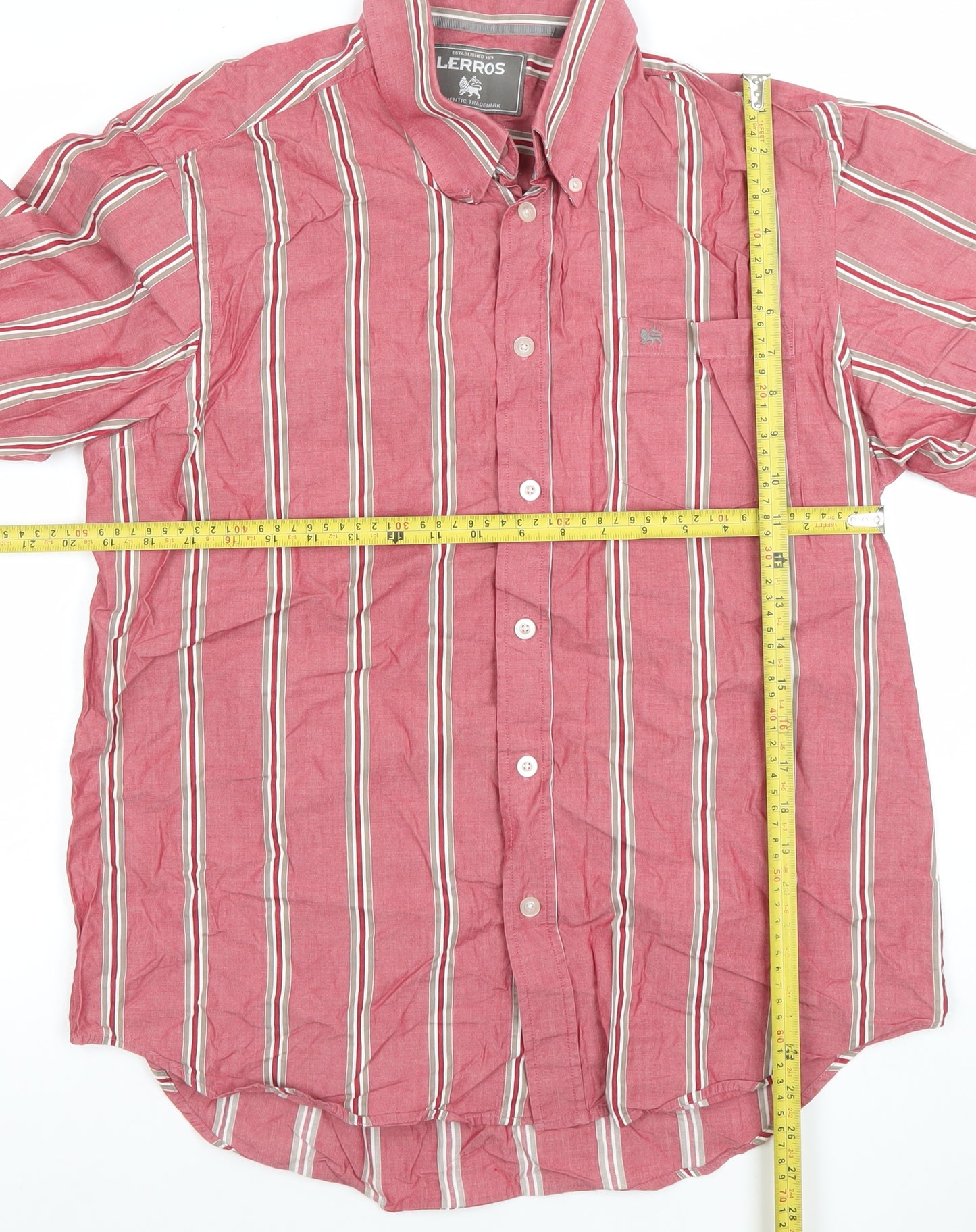 Lerros Men's Red Striped Cotton Long Sleeve Regular Fit Button-Up Shirt L