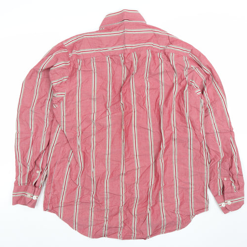 Lerros Men's Red Striped Cotton Long Sleeve Regular Fit Button-Up Shirt L