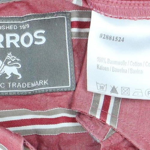 Lerros Men's Red Striped Cotton Long Sleeve Regular Fit Button-Up Shirt L