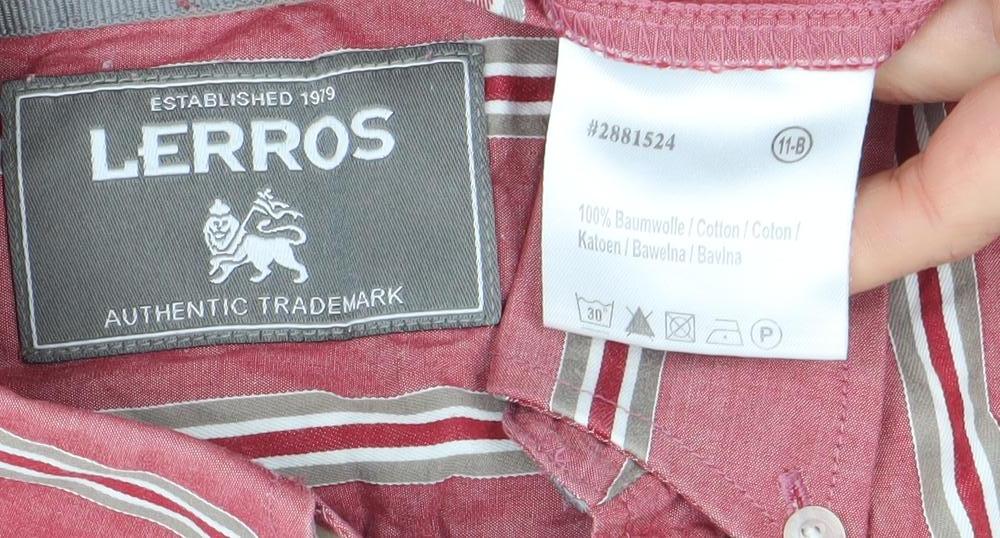 Lerros Men's Red Striped Cotton Long Sleeve Regular Fit Button-Up Shirt L