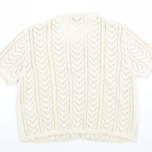 ZARA Women Ivory Knit Short Sleeve Cardigan Size 12