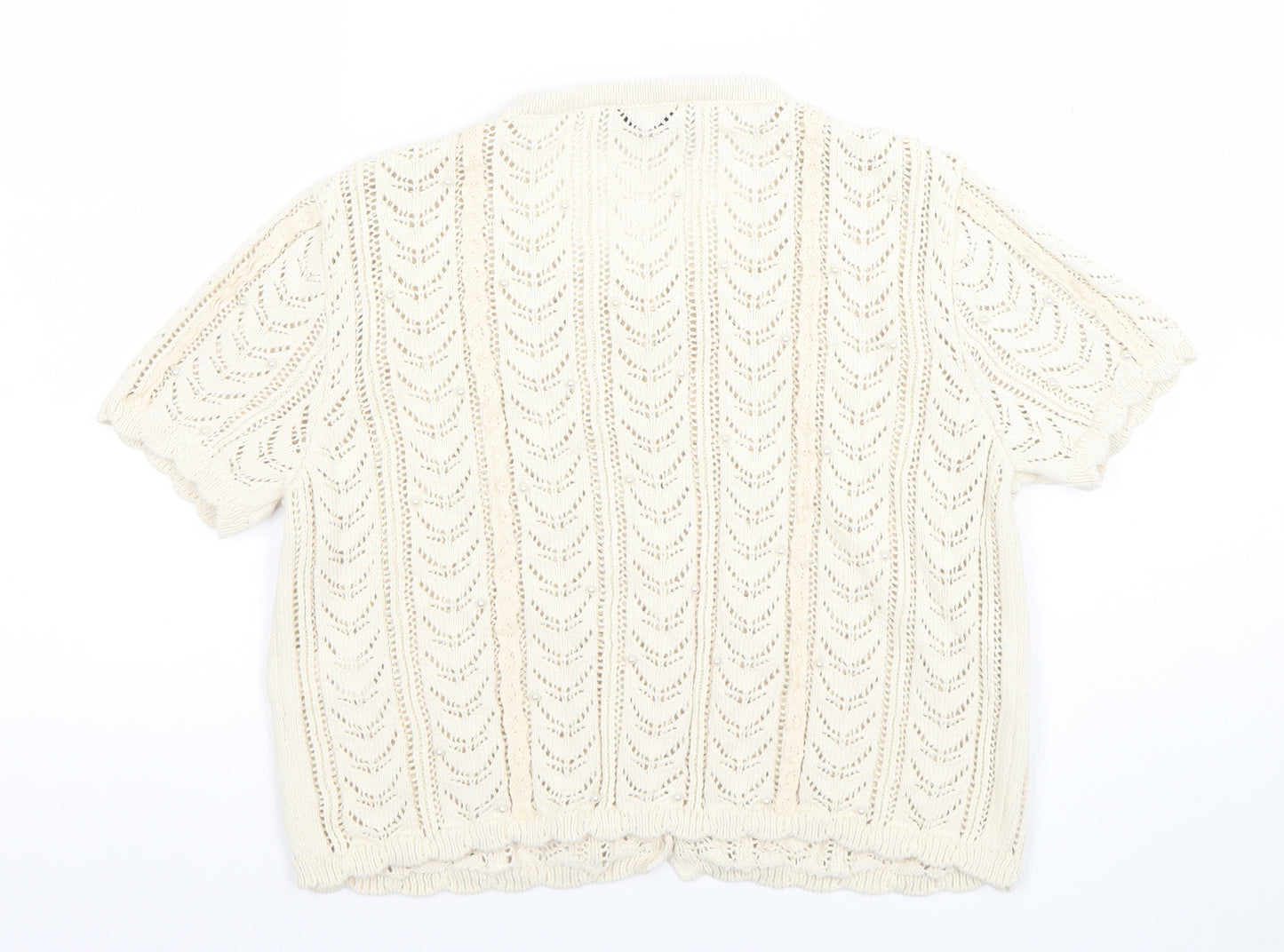 ZARA Women Ivory Knit Short Sleeve Cardigan Size 12