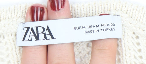 ZARA Women Ivory Knit Short Sleeve Cardigan Size 12