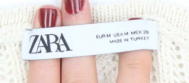 ZARA Women Ivory Knit Short Sleeve Cardigan Size 12