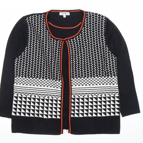 Voulez Vous Womens Black Geometric Open Cardigan L/XL Knit Viscose Blend