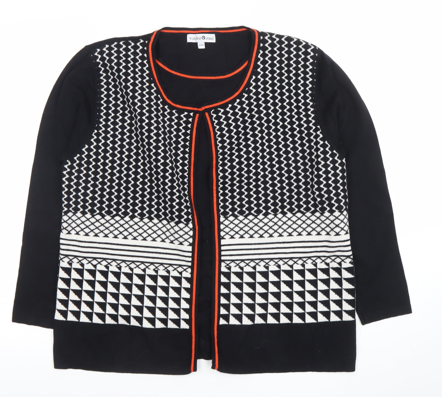 Voulez Vous Womens Black Geometric Open Cardigan L/XL Knit Viscose Blend