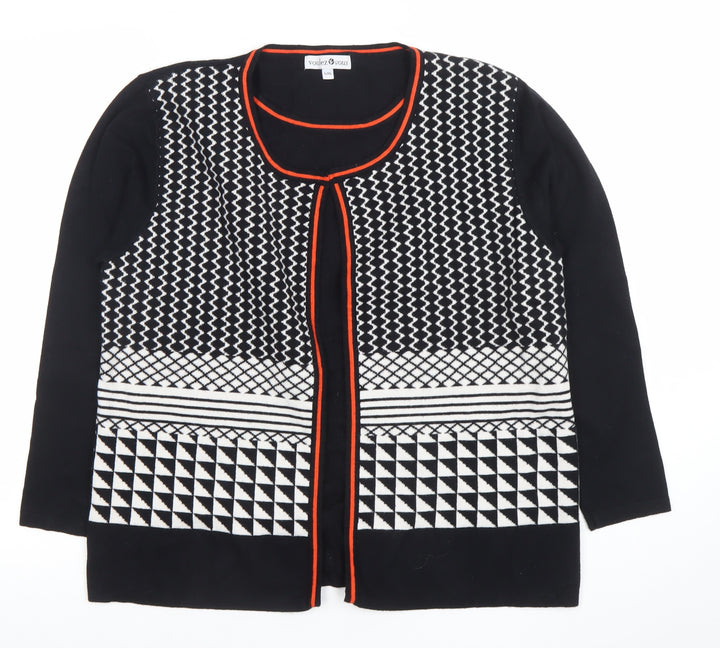 Voulez Vous Womens Black Geometric Open Cardigan L/XL Knit Viscose Blend