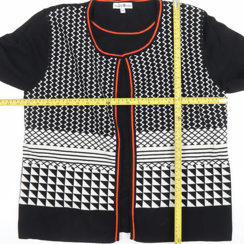 Voulez Vous Womens Black Geometric Open Cardigan L/XL Knit Viscose Blend