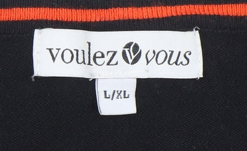 Voulez Vous Womens Black Geometric Open Cardigan L/XL Knit Viscose Blend