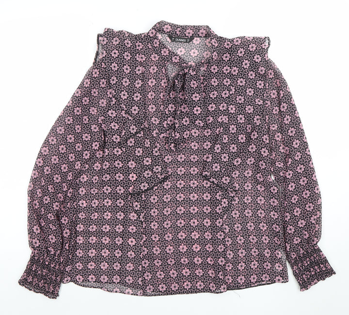 Dunnes Womens Pink Floral Long Sleeve Blouse Size M