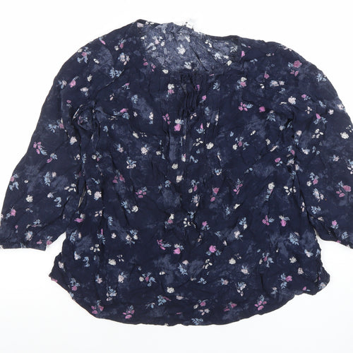 Soma Women's Blue Floral 3/4 Sleeve Rayon Tunic Blouse M
