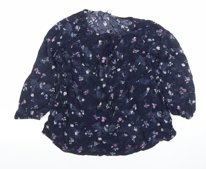 Soma Women's Blue Floral 3/4 Sleeve Rayon Tunic Blouse M