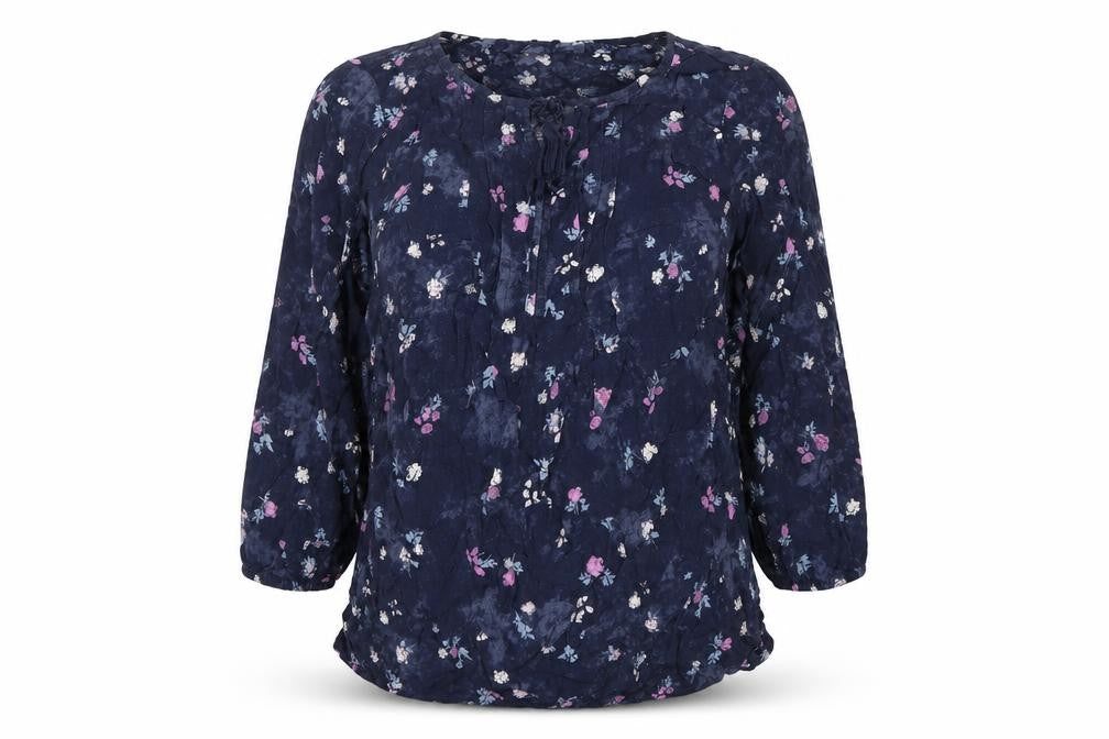 Soma Women's Blue Floral 3/4 Sleeve Rayon Tunic Blouse M