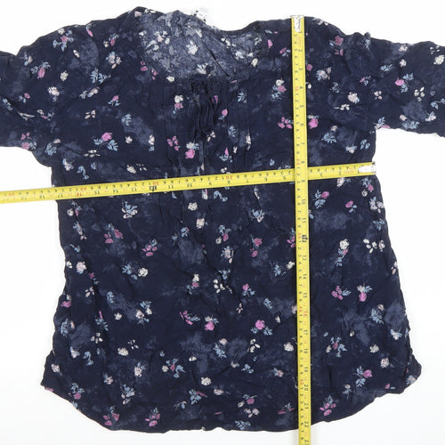 Soma Women's Blue Floral 3/4 Sleeve Rayon Tunic Blouse M