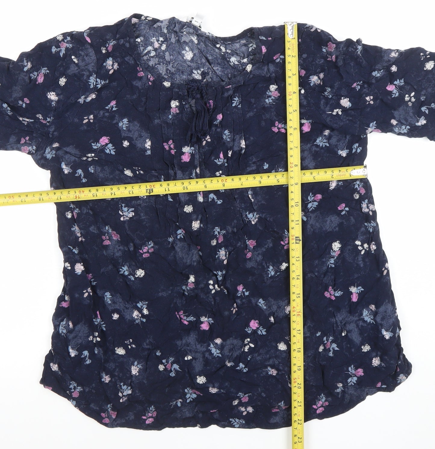 Soma Women's Blue Floral 3/4 Sleeve Rayon Tunic Blouse M