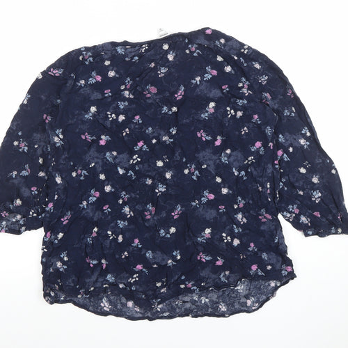 Soma Women's Blue Floral 3/4 Sleeve Rayon Tunic Blouse M