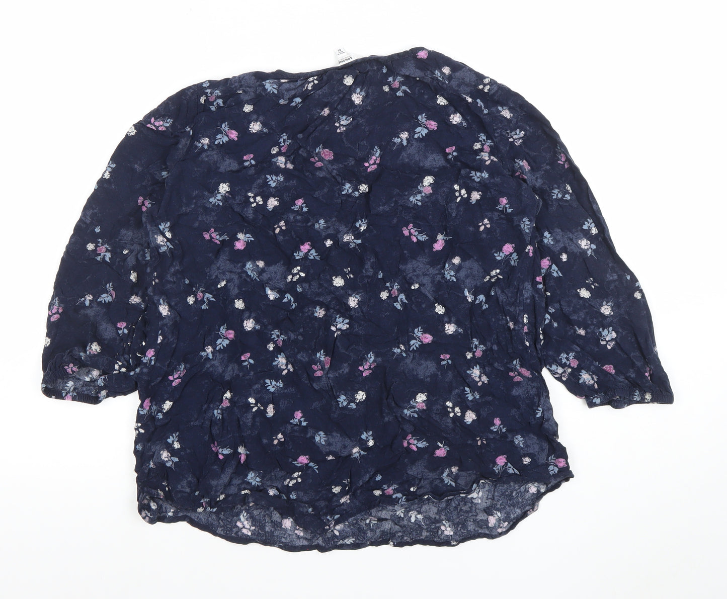 Soma Women's Blue Floral 3/4 Sleeve Rayon Tunic Blouse M