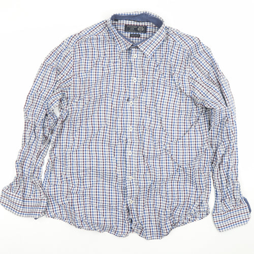 Paul Costelloe Living Men's Blue Check Cotton Long Sleeve Button-Up Shirt Large