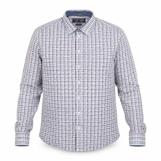 Front view of Paul Costelloe Living Men's Blue Check Cotton Long Sleeve Button-Up Shirt Large