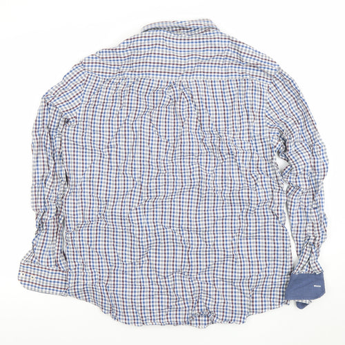 Paul Costelloe Living Men's Blue Check Cotton Long Sleeve Button-Up Shirt Large