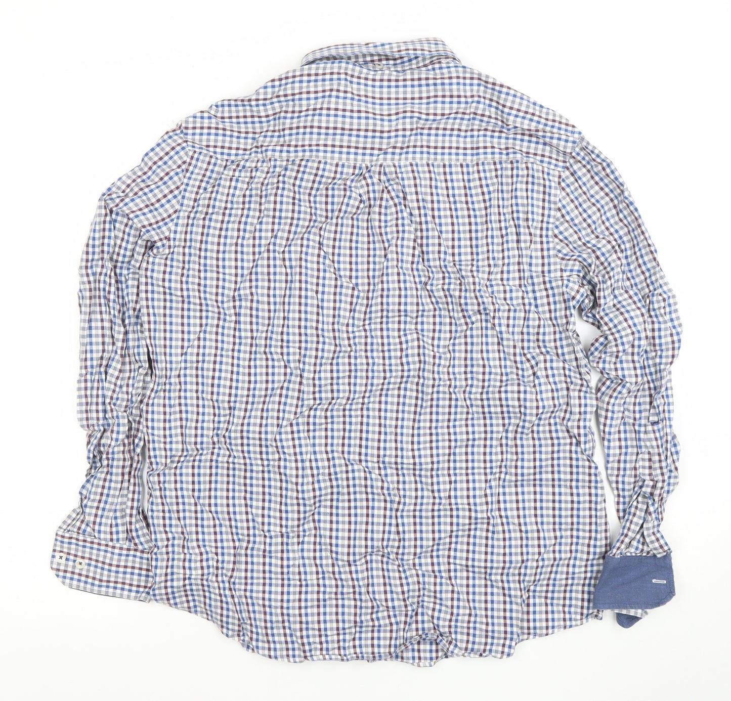 Paul Costelloe Living Men's Blue Check Cotton Long Sleeve Button-Up Shirt Large