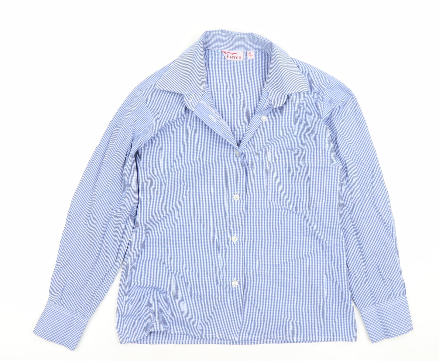 Hunter Boys Blue Check Long Sleeve Button-Up Shirt 30 Inch Classic Fit