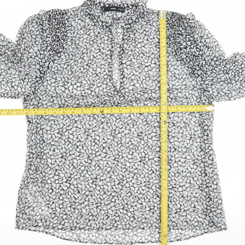 MNG Women's Black Floral Chiffon Long Sleeve Ruffle Blouse Size L